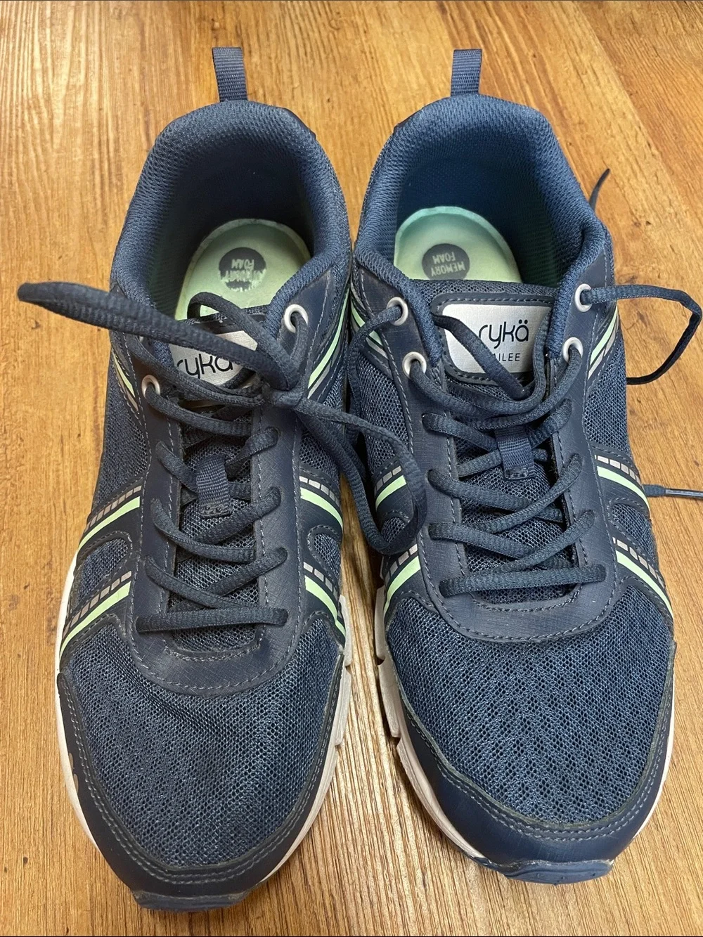 Ryka Women’s Hailee Memory Foam Walking Shoes Navy with Mint Green Accent